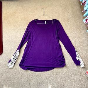 Purple Long Sleeve Shirt with Lace White Sleeve Size Medium